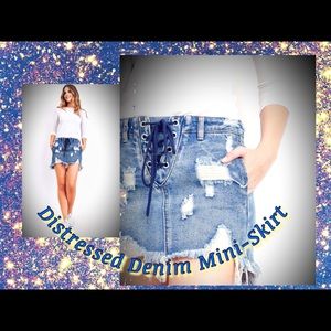 Distressed Denim Mini Skirt